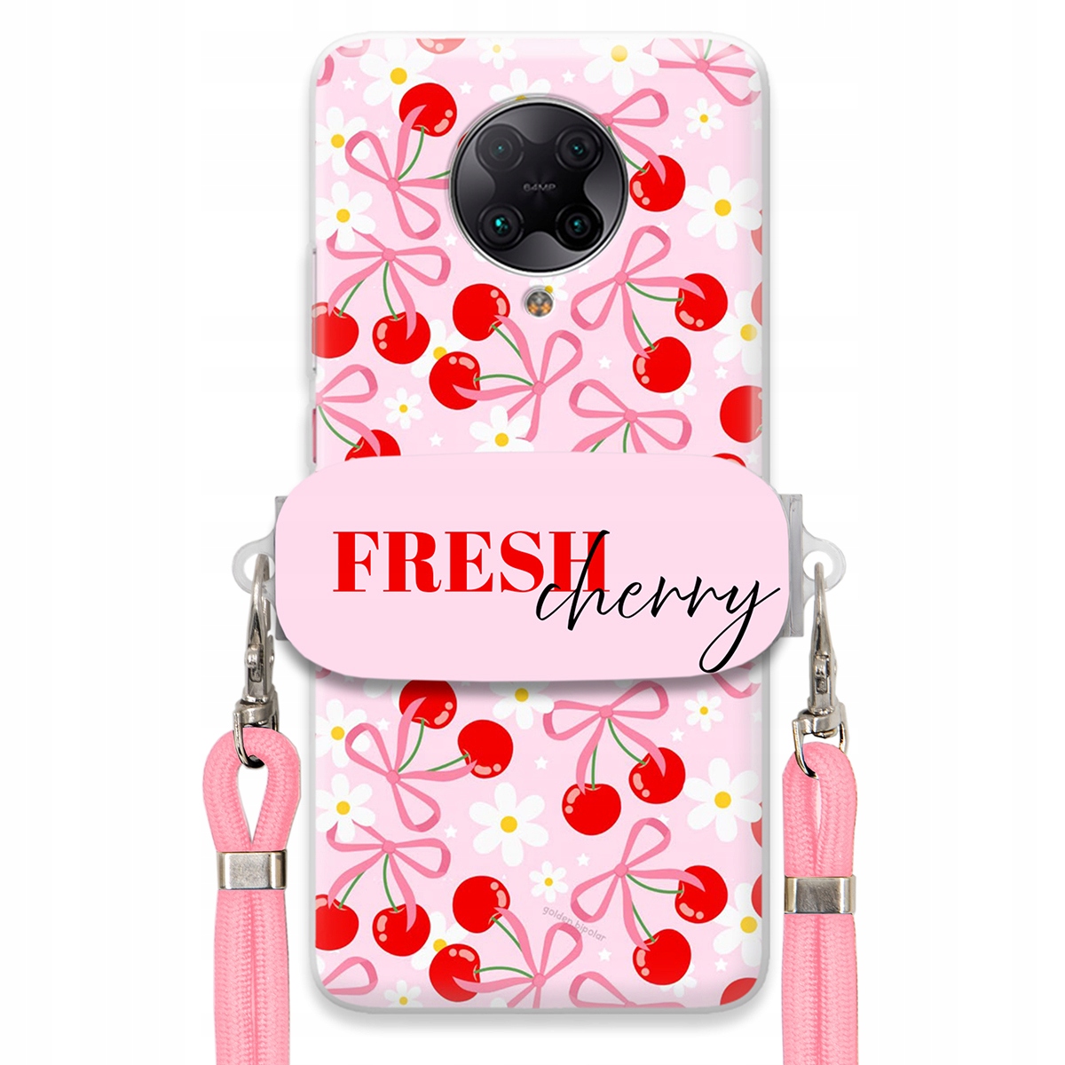 Puzdro pre Xiaomi Poco F2 Pro Case Držiak šnúrok Ružový Fresh Cherry Kokardy