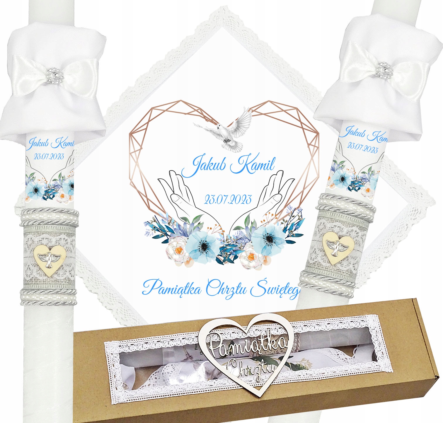 ŚWIECA NA CHRZEST SZATKA DO CHRZTU ECO PUDEŁKO