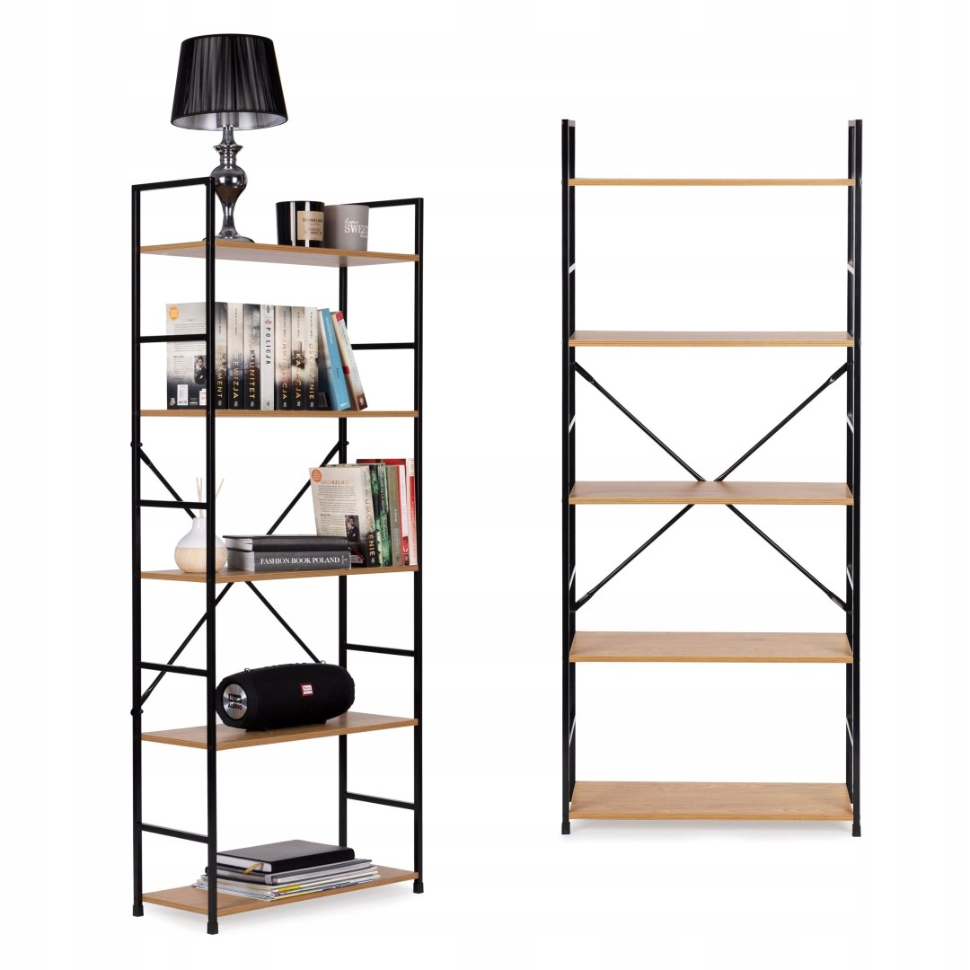 Široký dřevěný regál moderního stylu Loft s 5 polic ModernHome