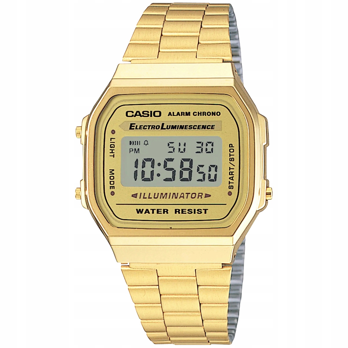 Zlaté hodinky Casio Vintage s displejem A168WG-9EF v retro stylu