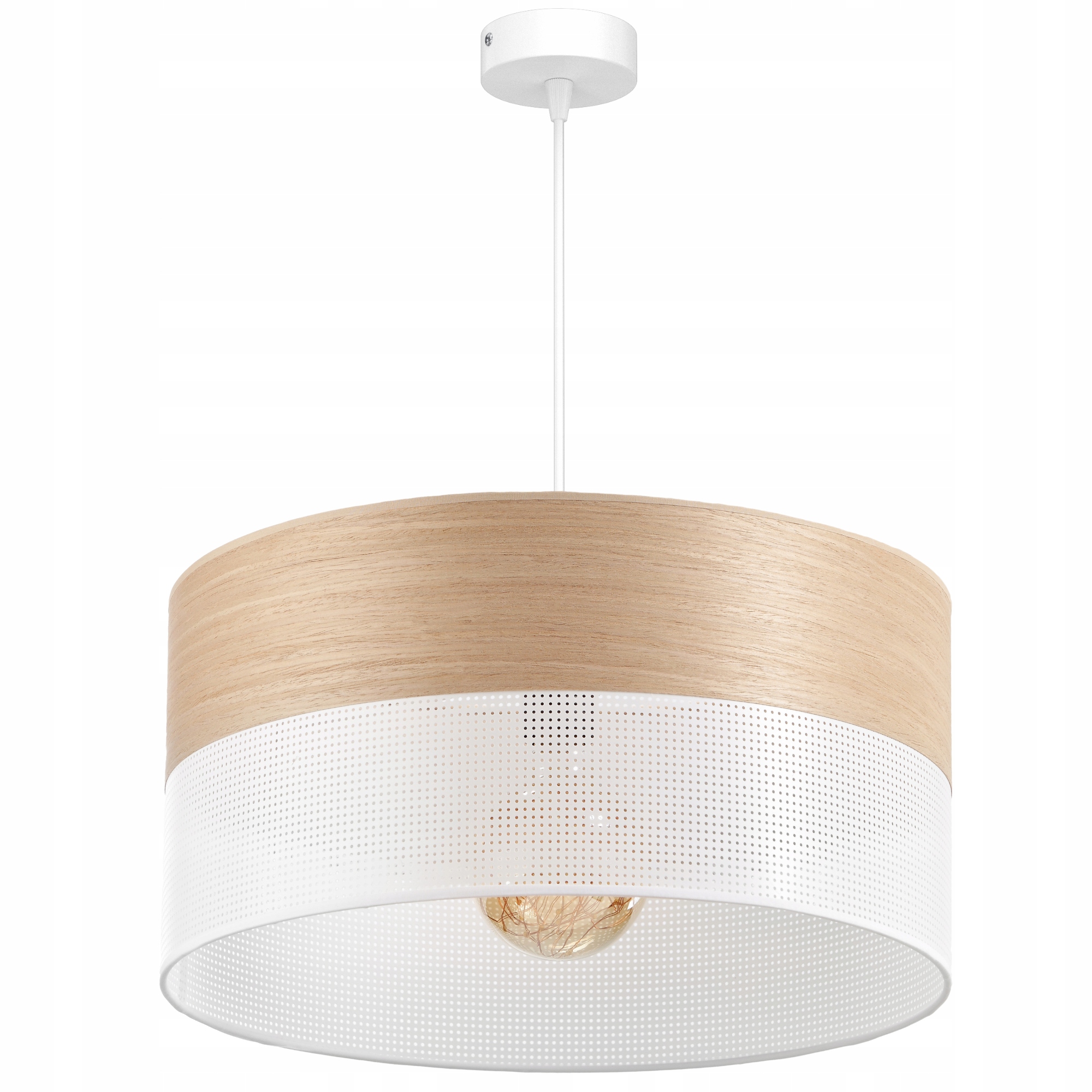 Závěsná Stropní Lampa Lustr Velké Stínidlo S Dírkami Dřevo 40 CM E27 Led