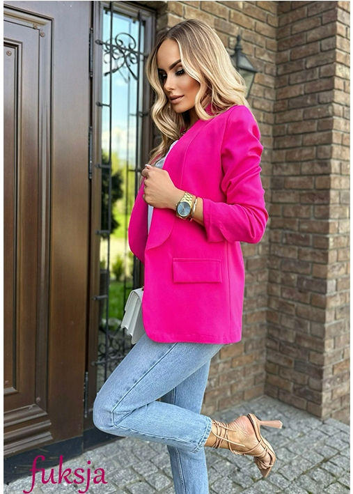 MARYNARKA damska ŻAKIET drapowane rękawy stylowy Kolor różowy