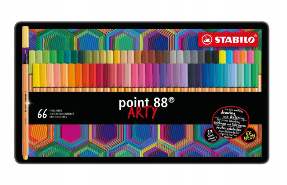 Cienkopis Stabilo Point 88 w kasecie metalowej wszystkie 65 kolorów, 66 szt