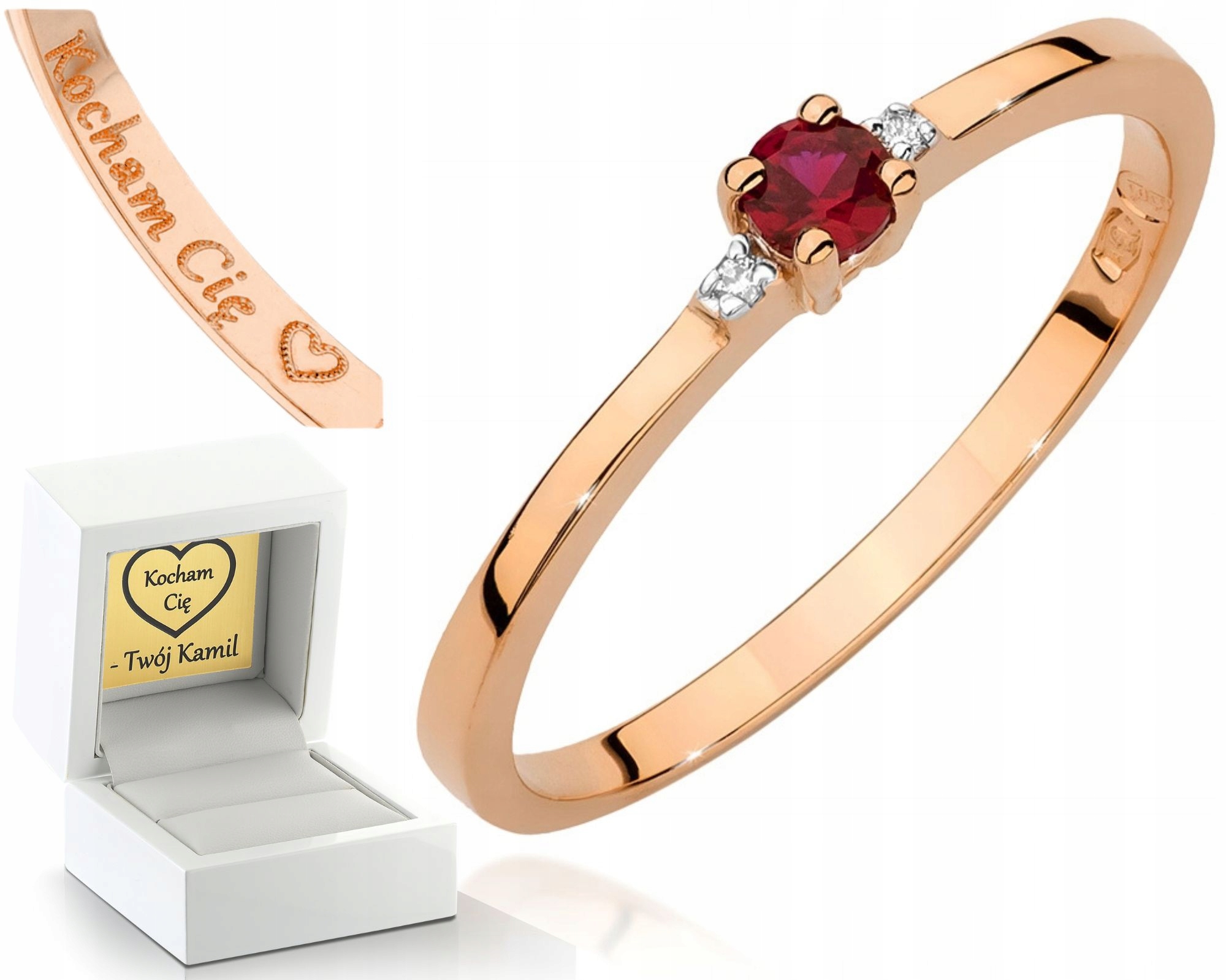 Prstýnek V Růžovém Zlatě Rubín S Briliantovým Gravírování