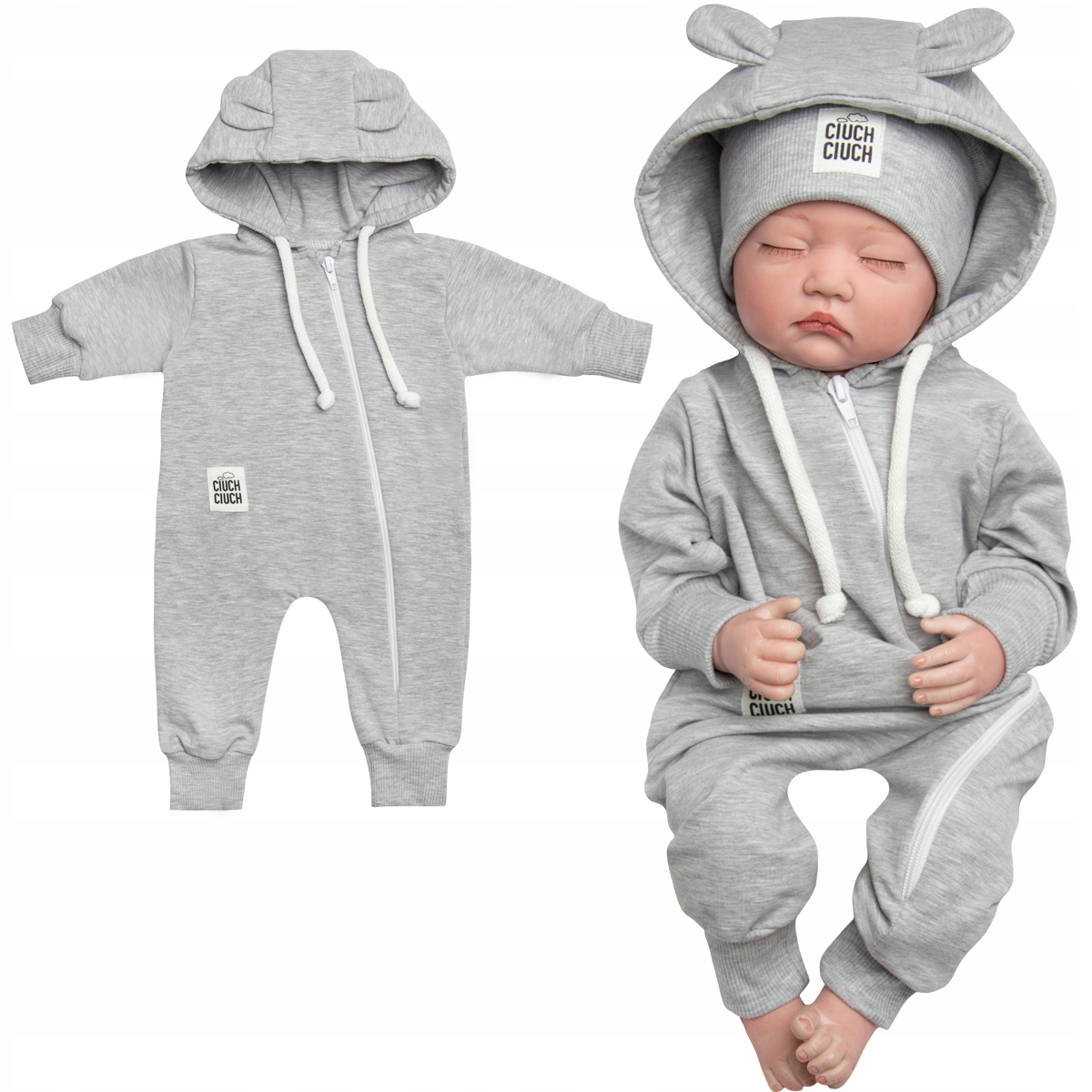 KOMBINEZON NIEMOWLĘCY Z USZAMI szary melanż 80