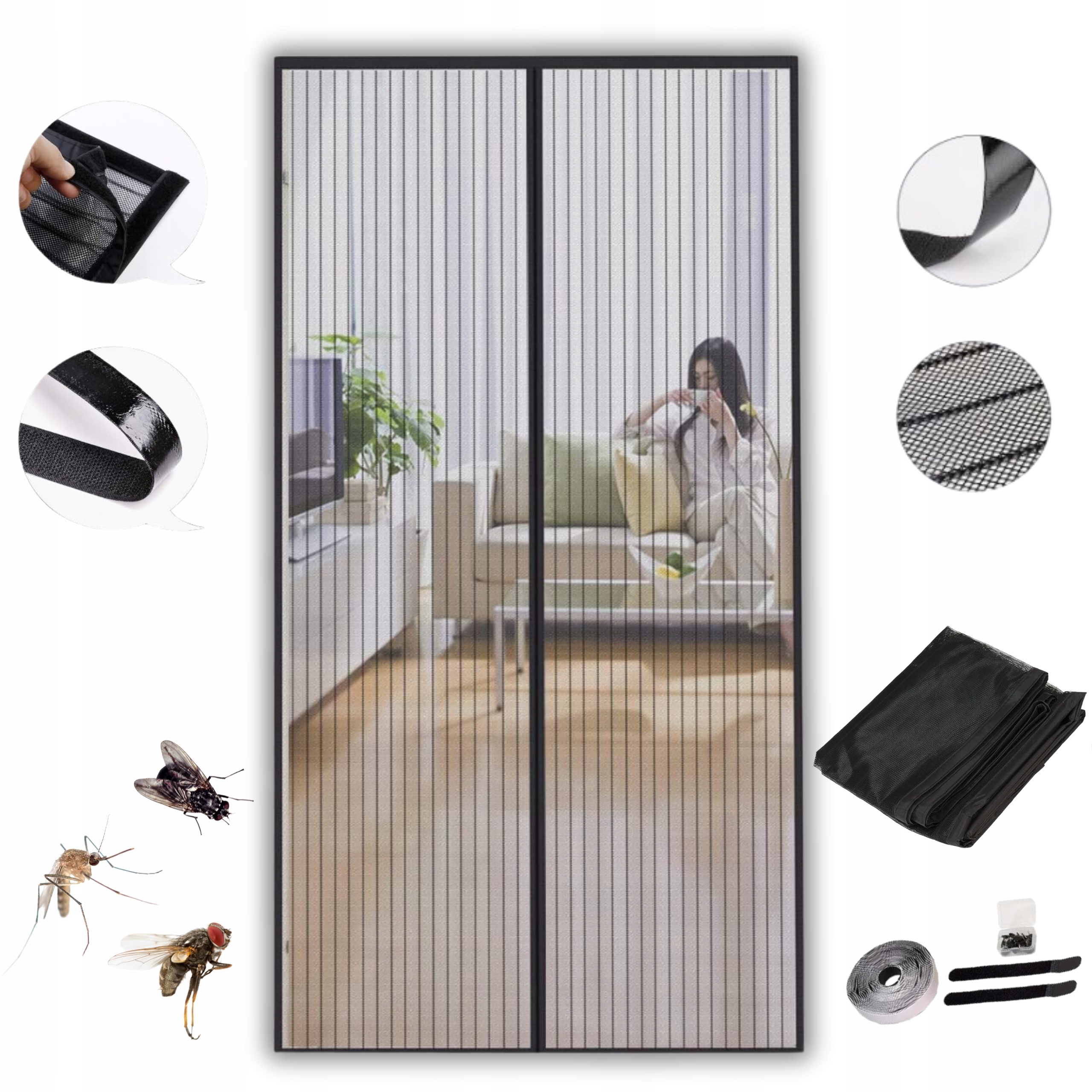 MOSKITIERA NA DRZWI BALKONOWE MAGNES ZASŁONA KURTYNA SZCZELNA 110x210cm