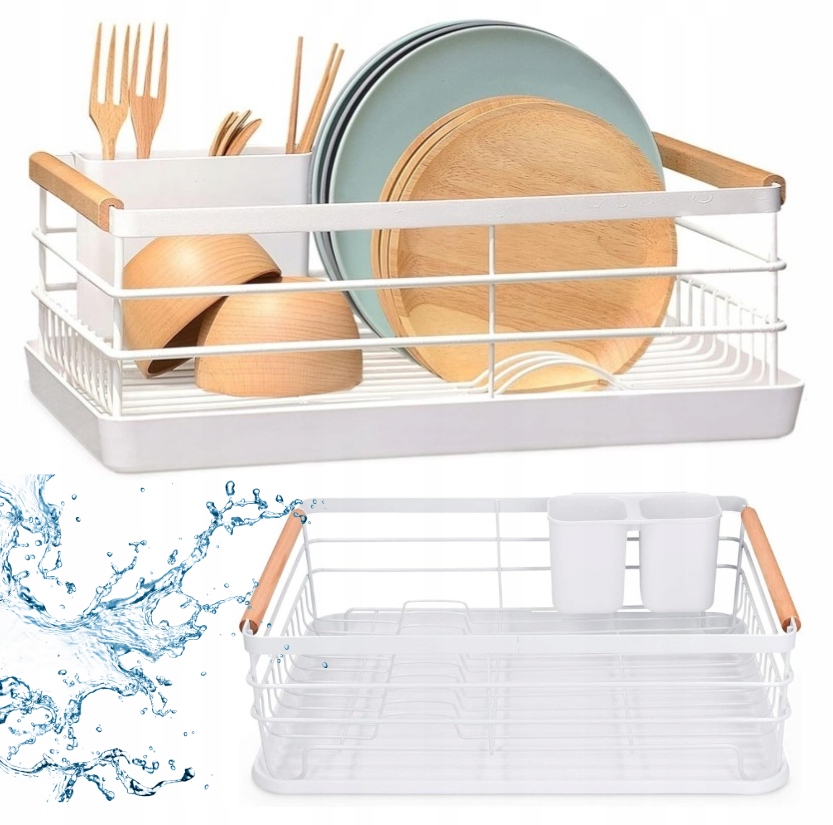 Levně Dárek K Dni Žen Bílá Sušička Odkapávač Na Nádobí S Podnosem Na Dřevo