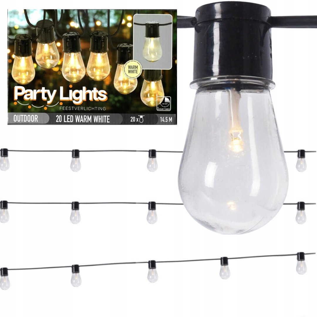 GIRLANDA OGRODOWA LAMPKI ZEWNĘTRZNE OGRODOWE 20 LED ŻARÓWKI CIEPŁY BIAŁY 14