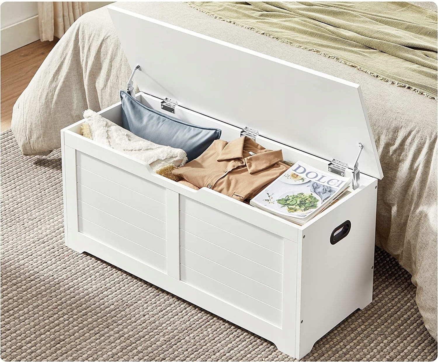 BIAŁA SKRZYNIA SIEDZISKO MDF Pojemność skrzyni 136 l