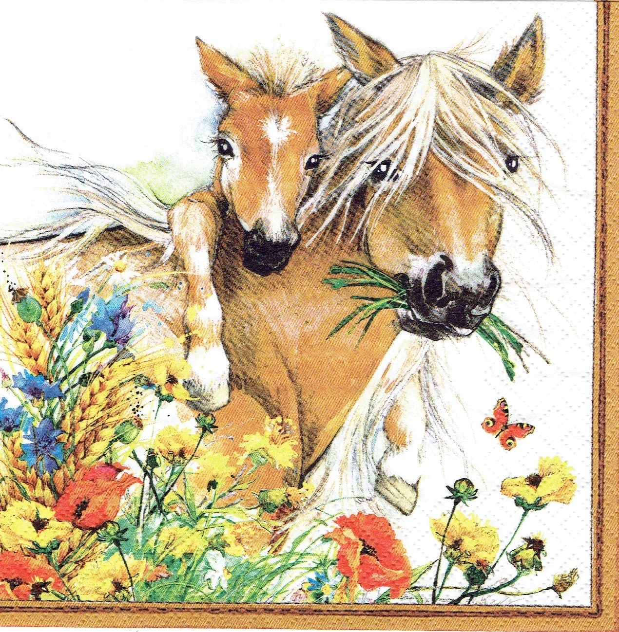 Serwetka decoupage 1188A Koń źrebię konie kwiaty