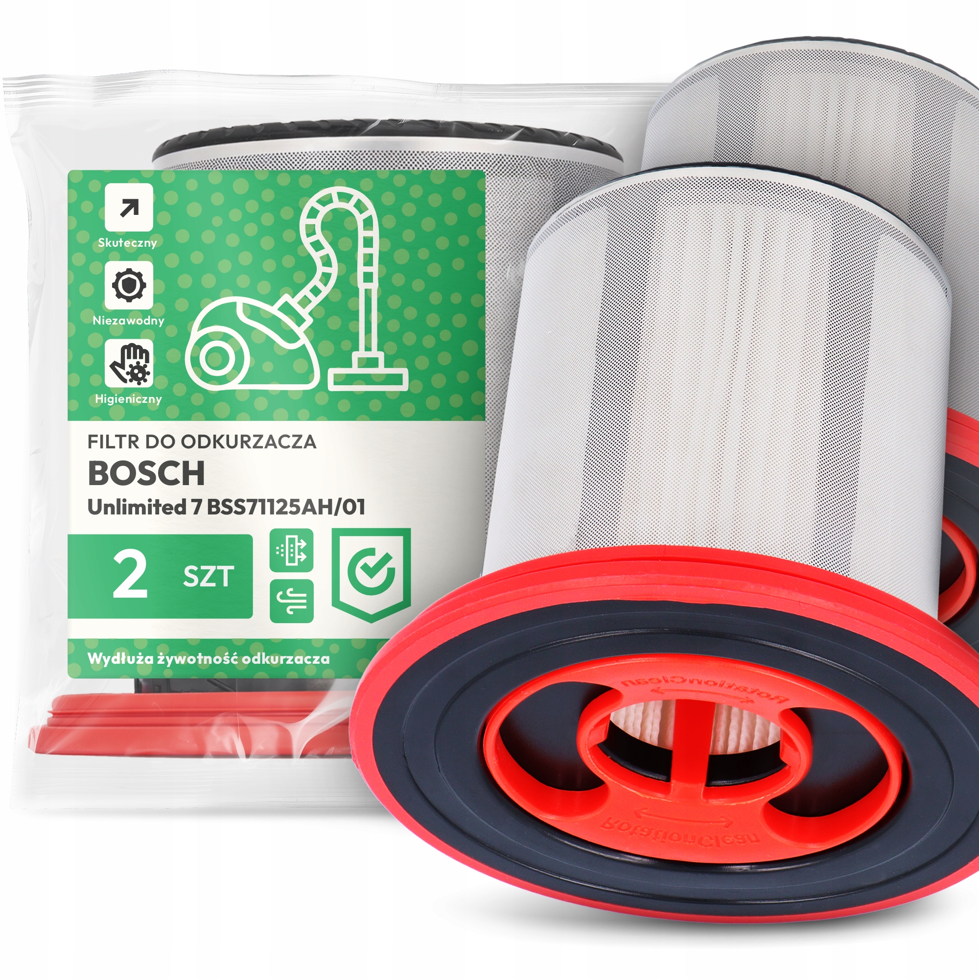 2x Vzduchový Filtr pro Vysavač Bosch Unlimited 7 BSS71125AH/01 Hepa Em-w