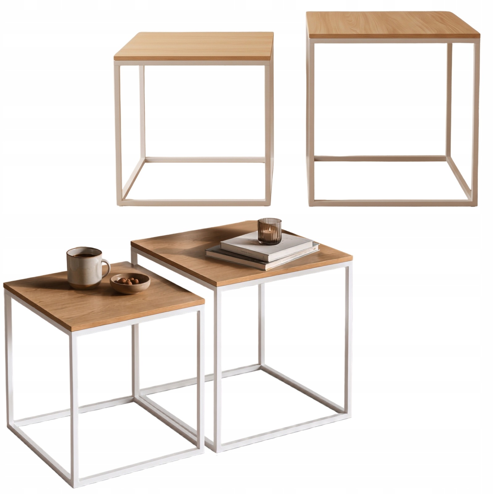 Sada 2 Konferenčních Stolků Kov Bílohnědý 50X50X50,5 45X45X45,5