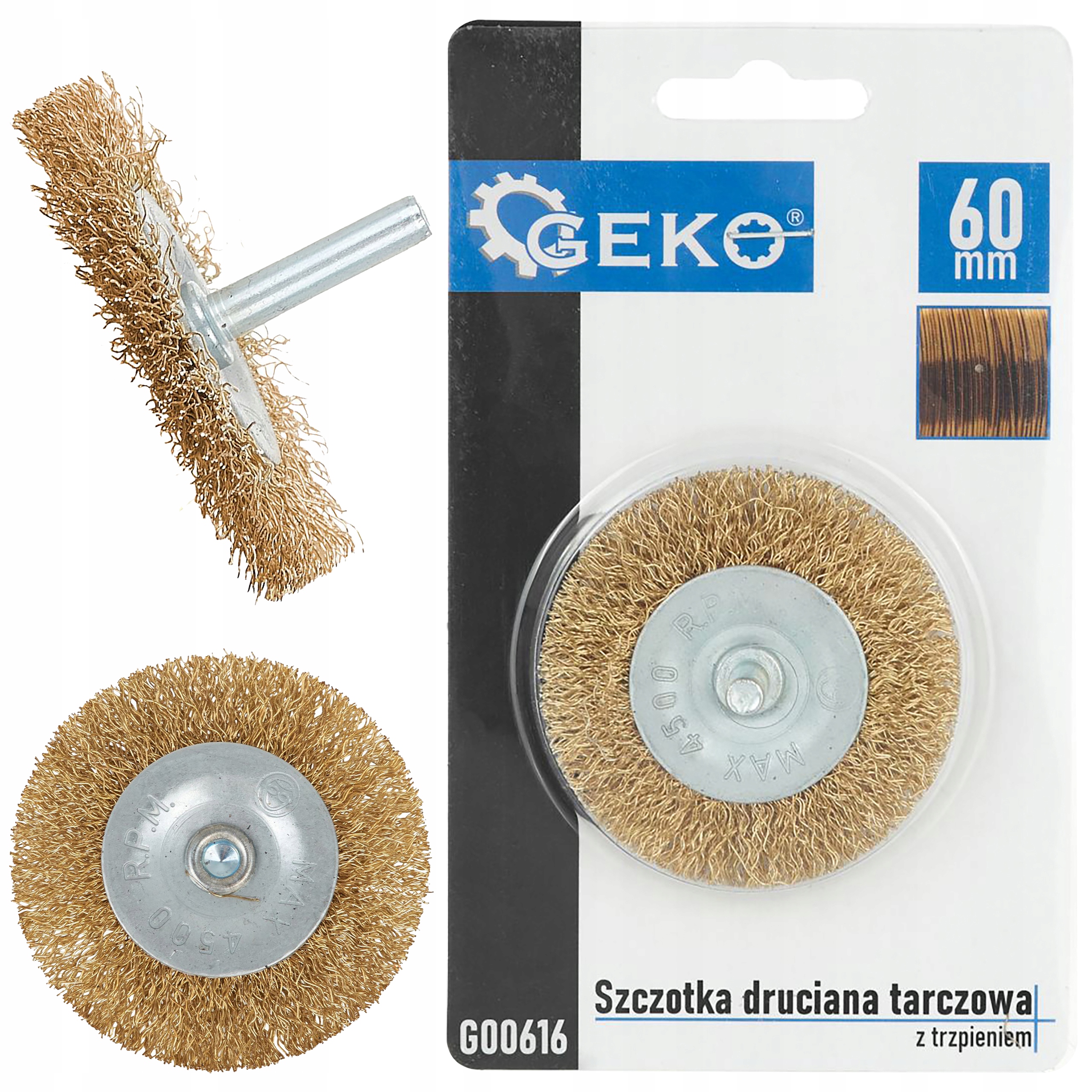 SZCZOTKA DRUCIANA TARCZOWA MOSIĄDZ 60mm Z TRZPIENIEM MOSIĘŻNA MOSIĄDZOWANA