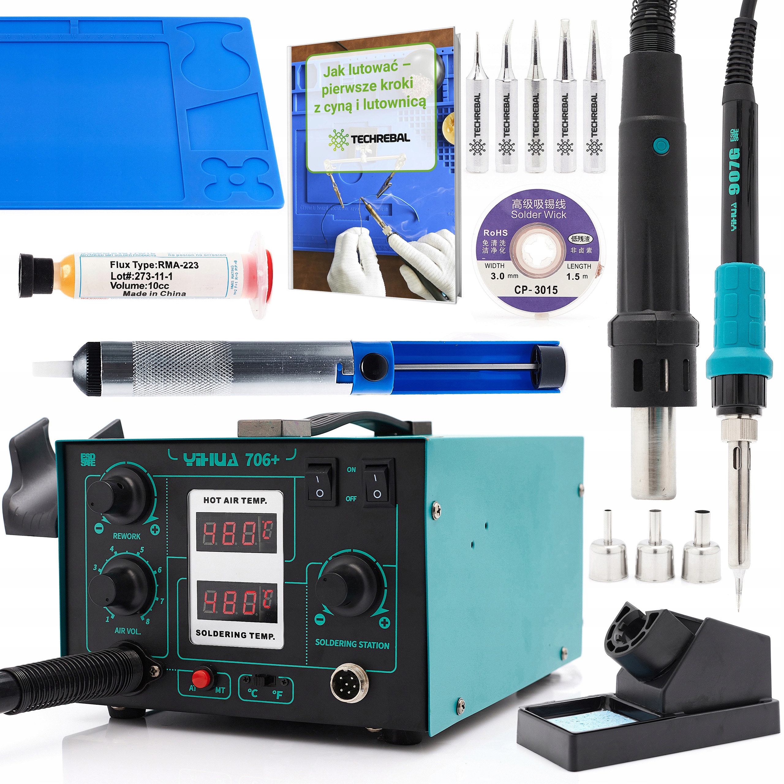 Sada Pájecí Stanice Hot Air 706+ Baňková Techrebal Podložka Hroty Odsávačka