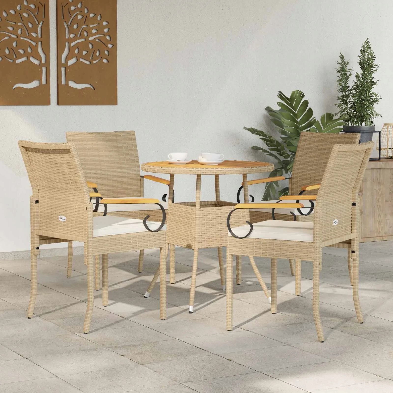 vidaXL Zahradní křesla 4 pcs Beige a krémová bílá Polyratan a akácie