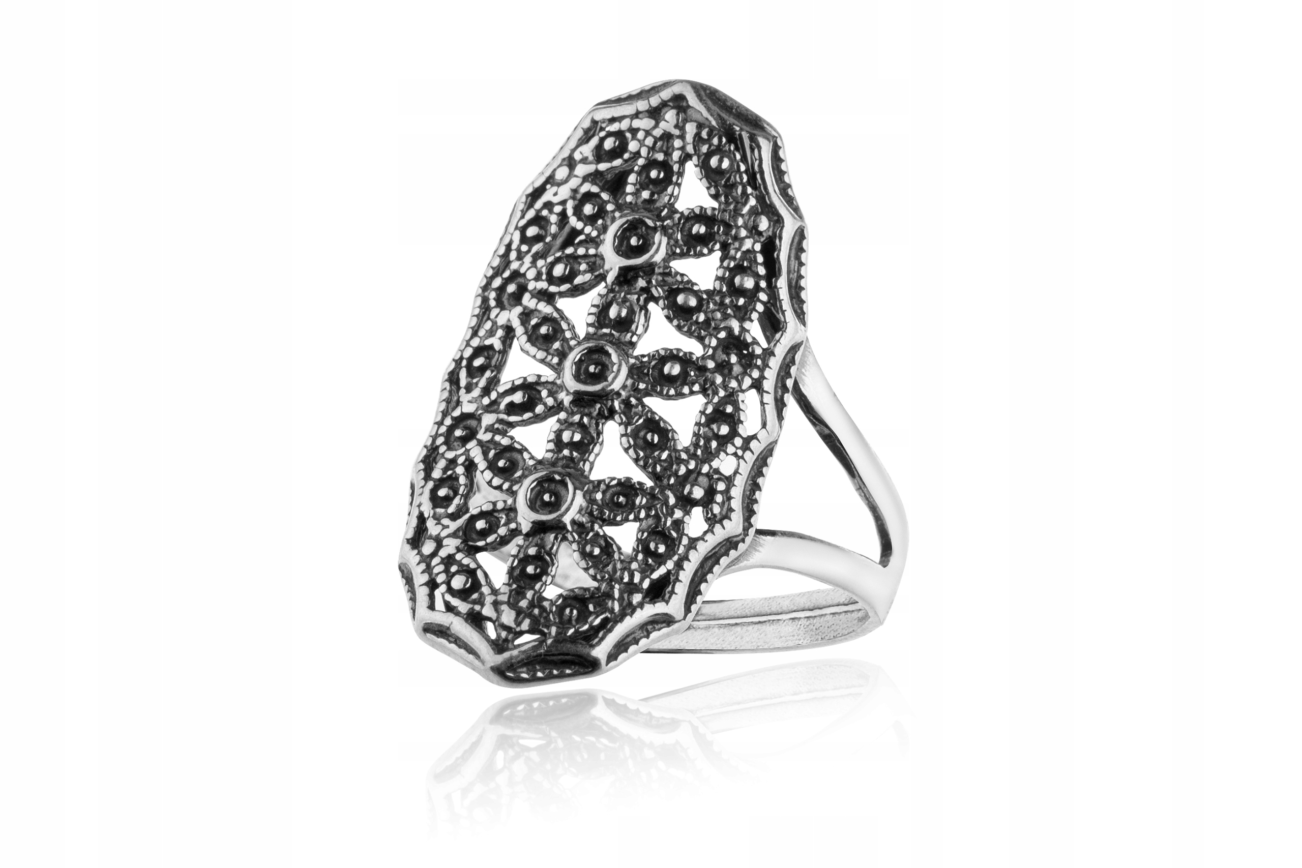 Misternie Zdobiony Koronkowy Pierścionek 925 r.18