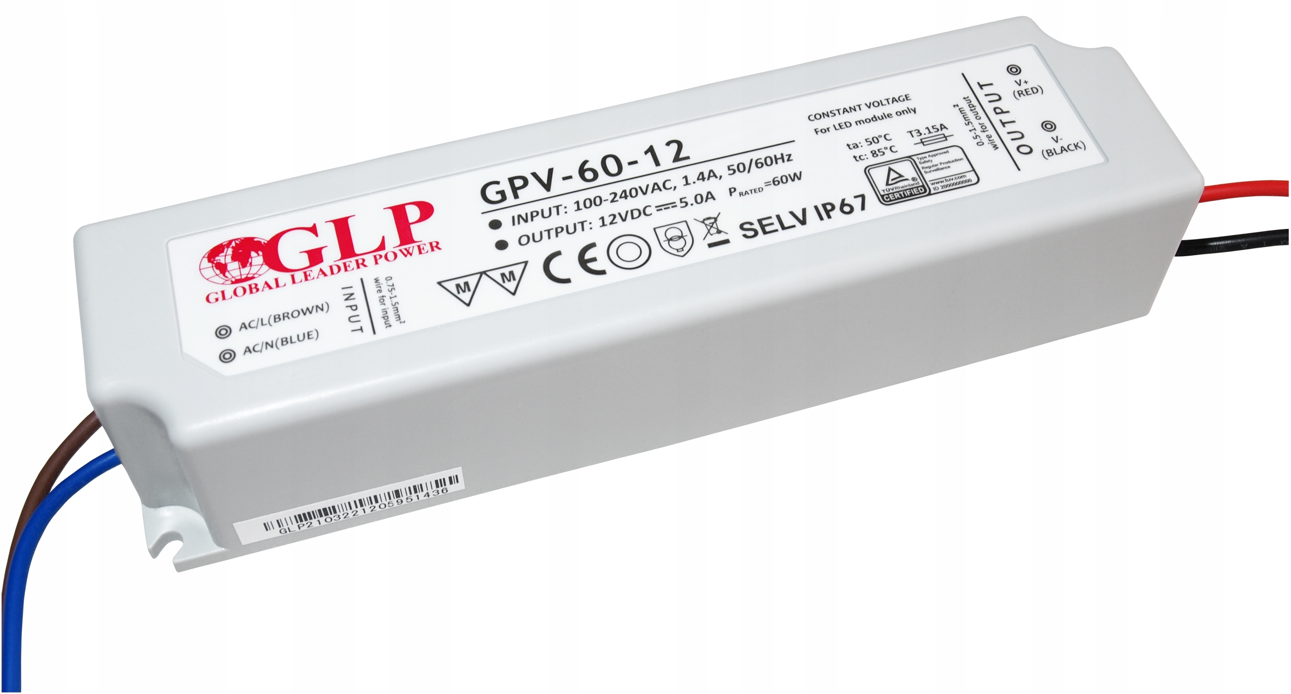 SOLIDNY zasilacz 12V 60W 5A do taśm LED IP67 hermetyczny transformator GLP