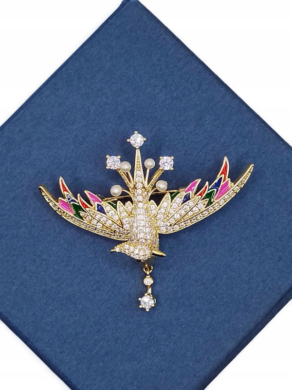 Luxusní Brož Brož Fénixem Z 18K Zlata Dárek Krabička