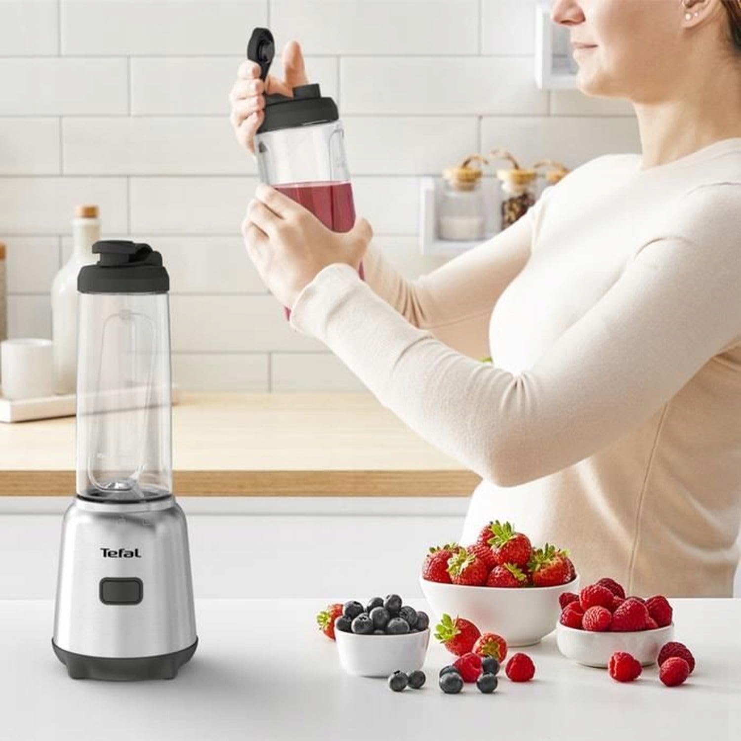 MOULINEX Blender Stojący 300W 0,8L 2 Butelki Tritan Ergonomiczny Kompaktowy — miniatura 5