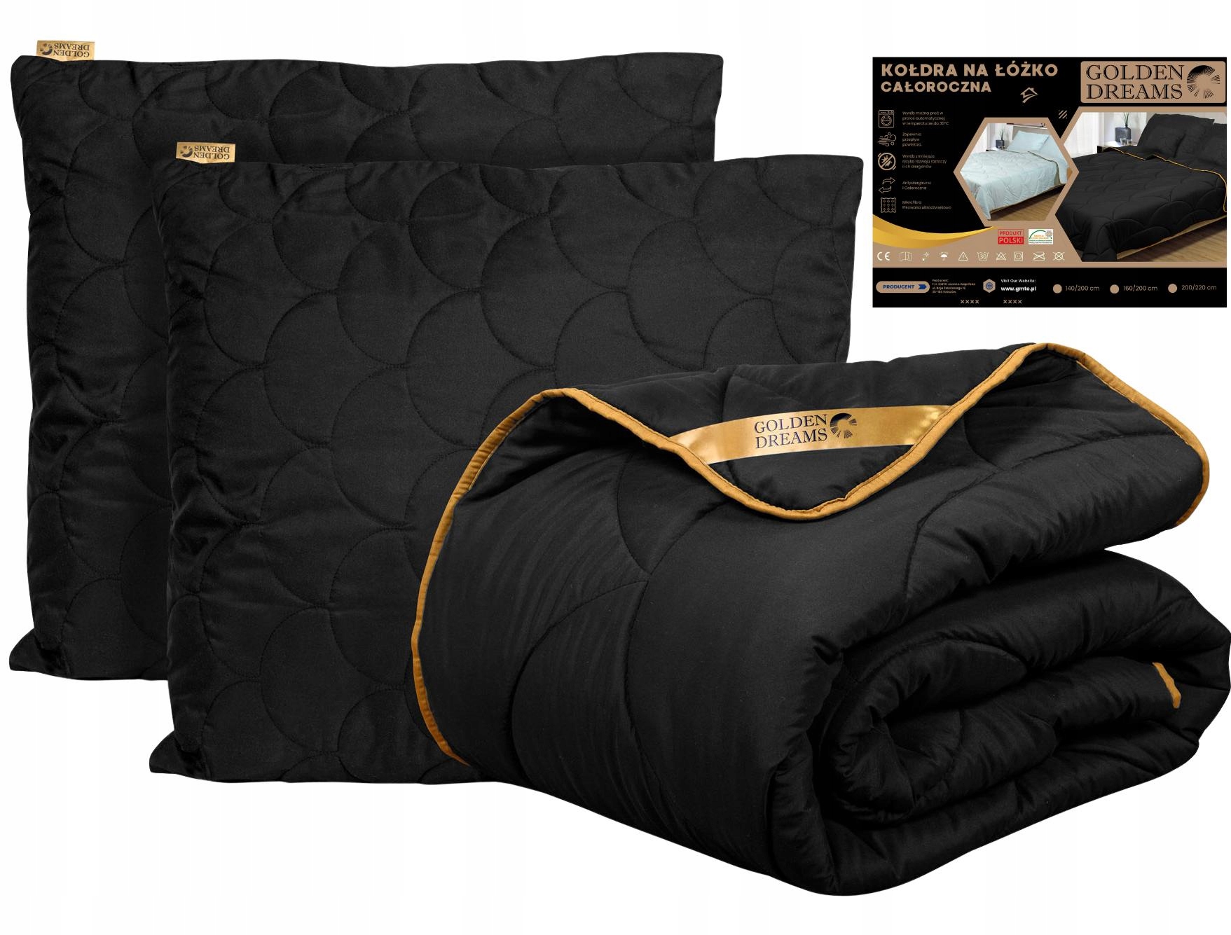 KOŁDRA CAŁOROCZNA ANTYALERGICZNA 140x200 ODDYCHAJĄCA +2 PODUSZKI KOMPLET PL