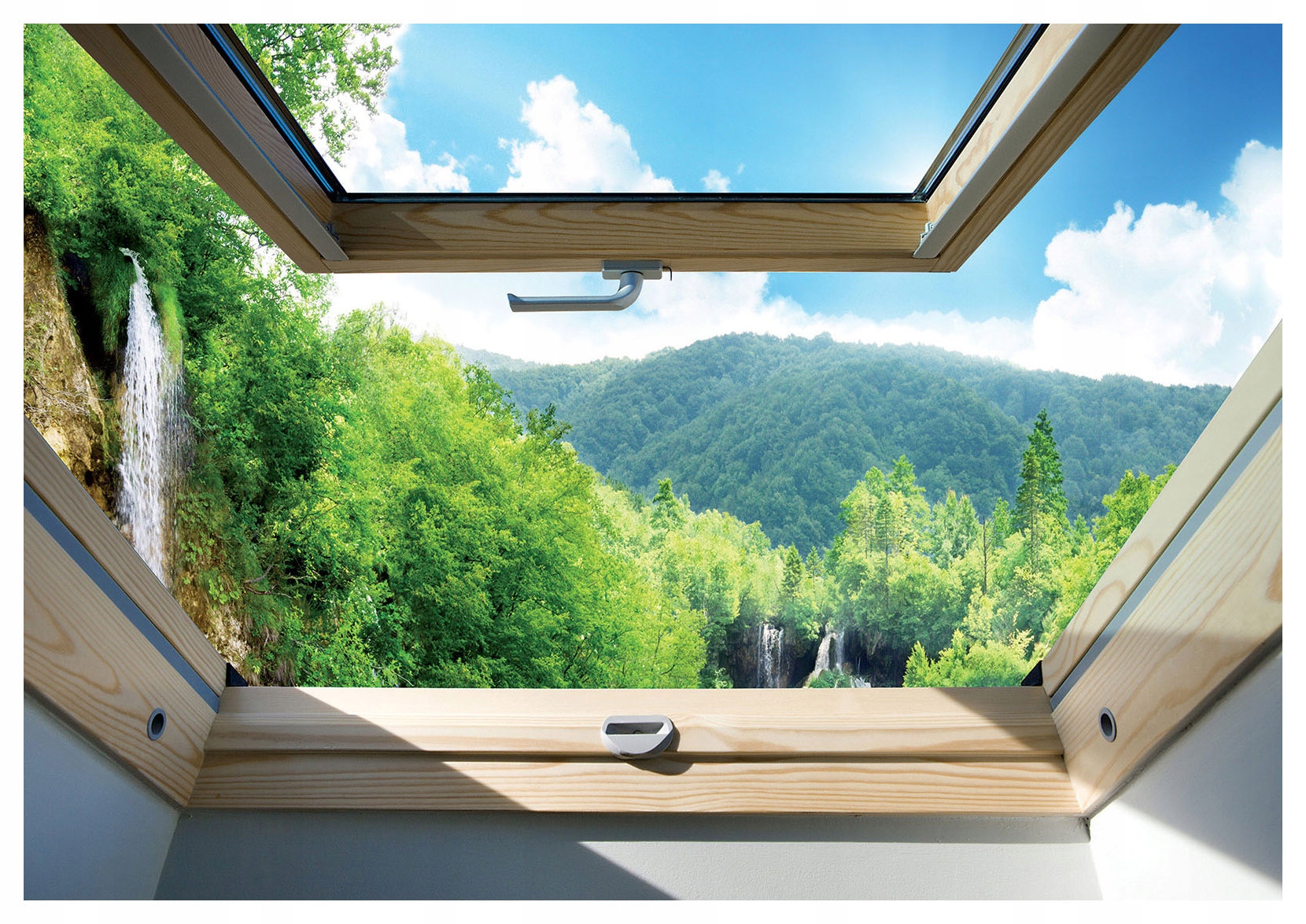 Vliesová fototapeta Okno na raj Vodopády a hory 520x318 do izby lepidlo