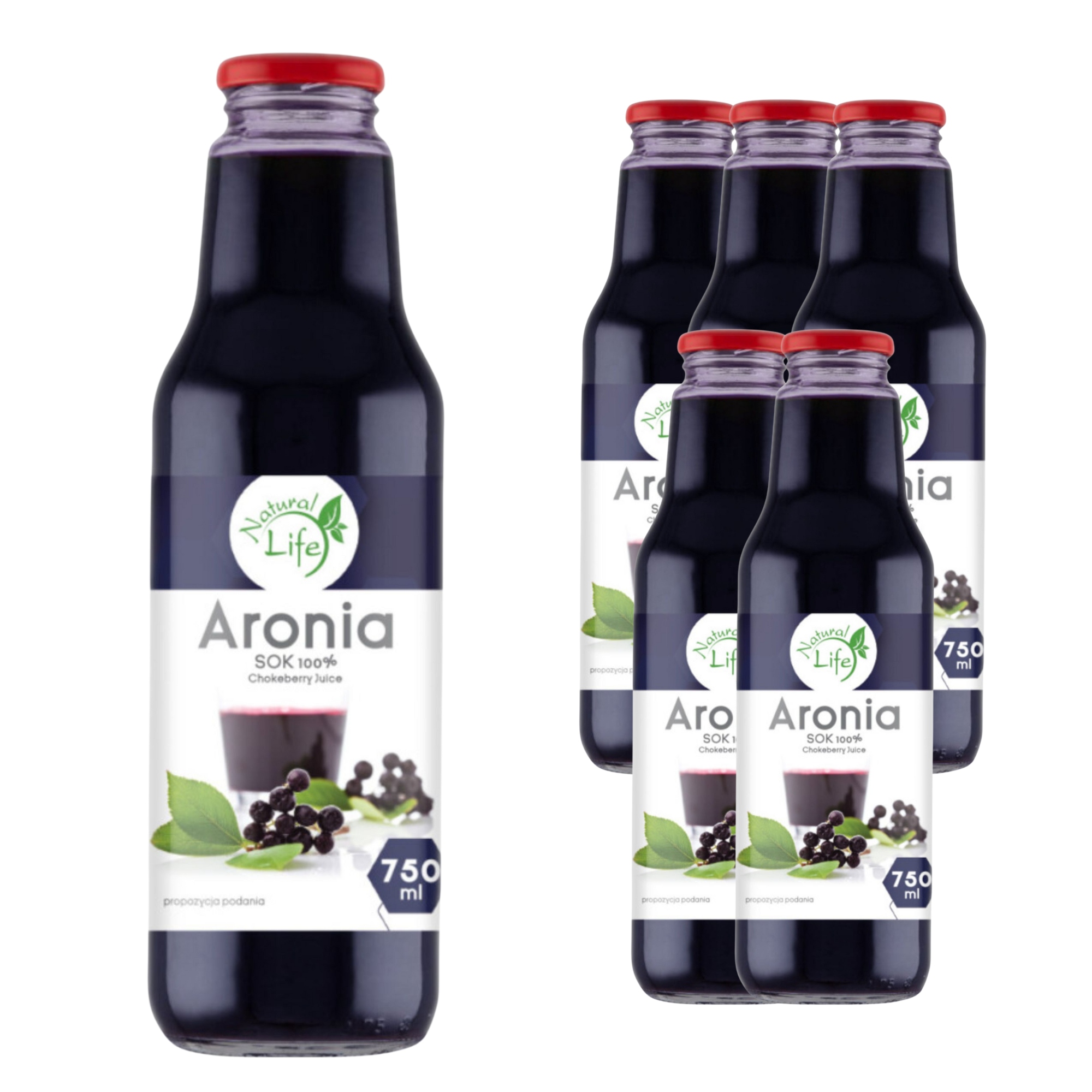 Natural Life Aronia Sok 100% Naturalny Z Aronii Wegański Bez Cukru 750Ml x6