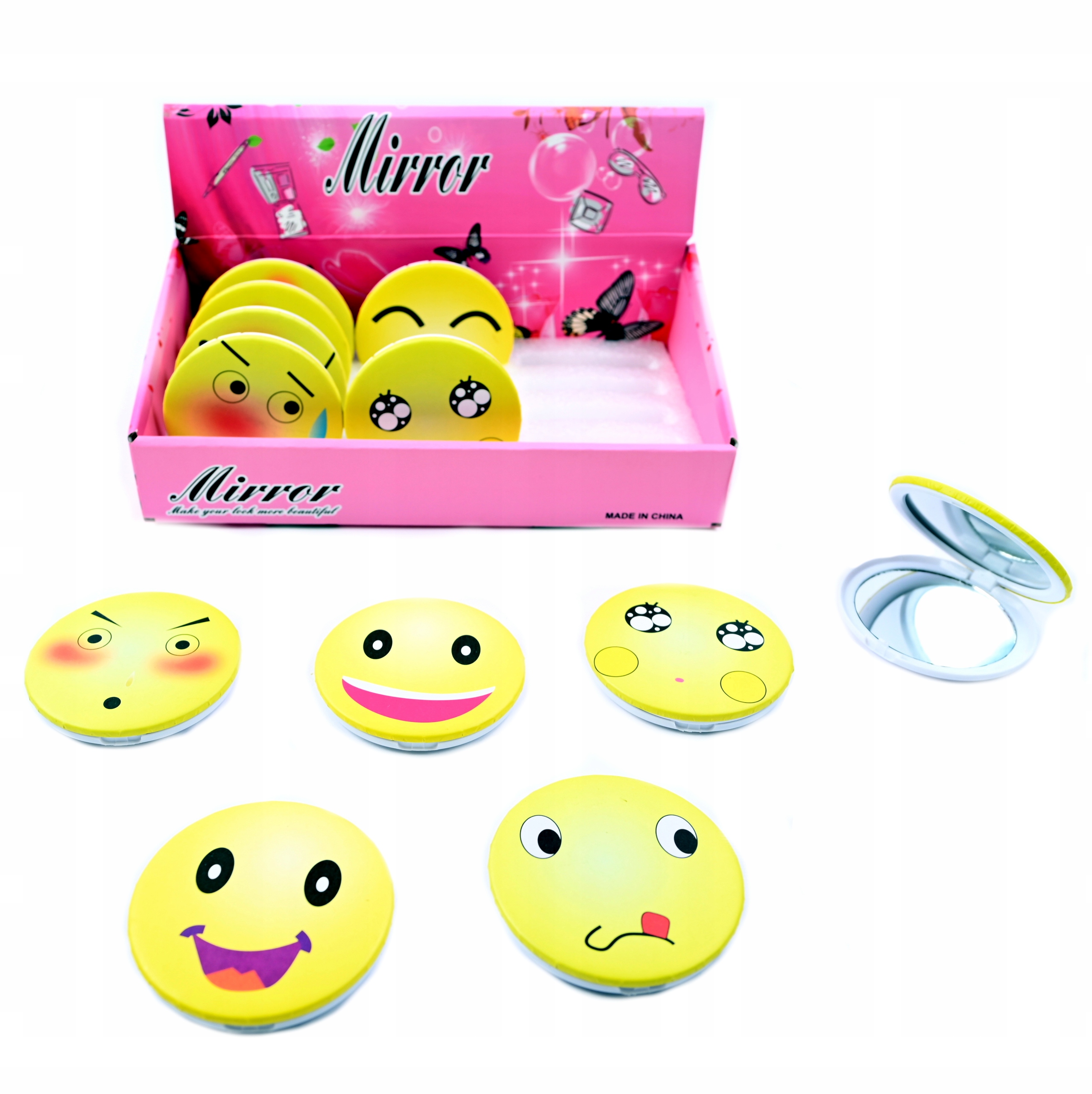 BUŹKI LUSTRO KOSMETYCZNE KIESZONKOWE RÓŻNE EMOTKI Marka Midex