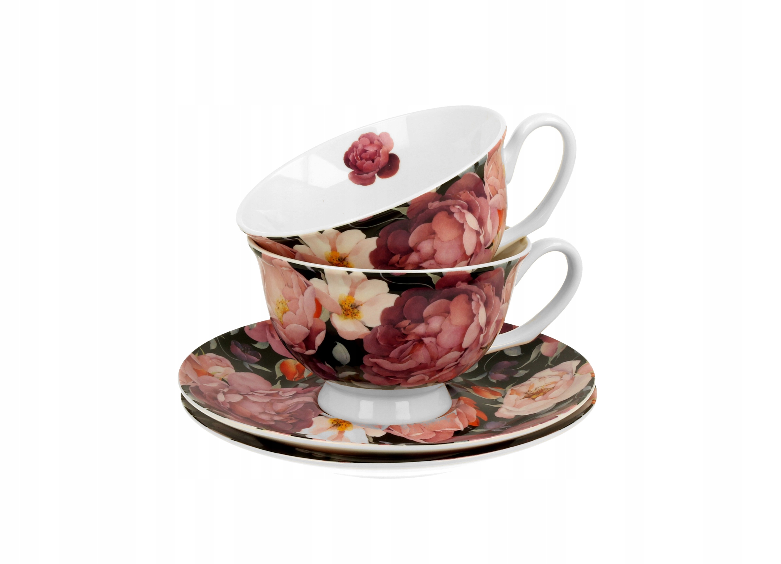 Filiżanki royal ze spodkami SPRING ROSES BLACK Marka Duo