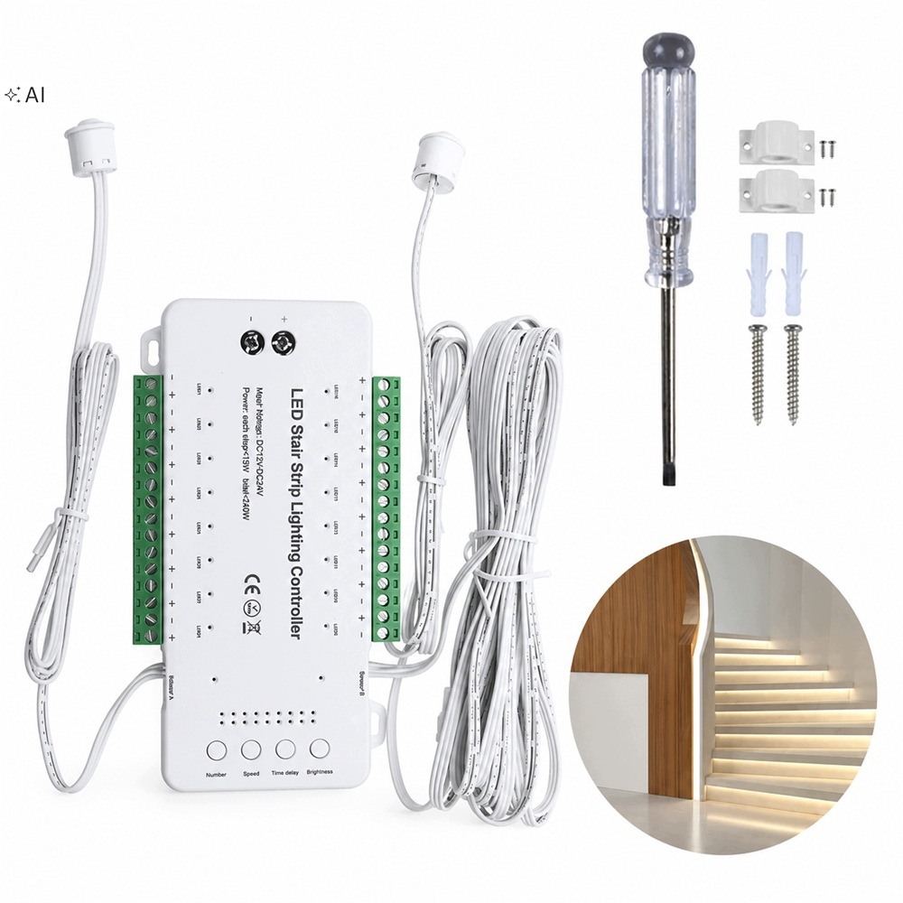 Led Schodišťový Ovladač 16 Stupňů Schodů Kanálů 12-24V 240W Senzory Pir