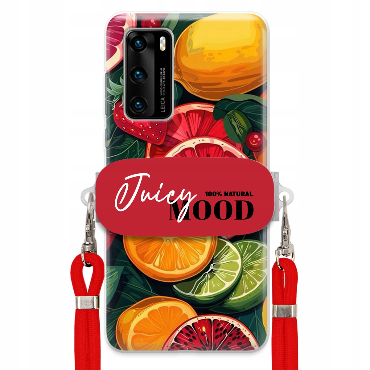 Puzdro pre Huawei P40 Červené Crossbody vodítko Módny držiak Juice Mood Ovocie