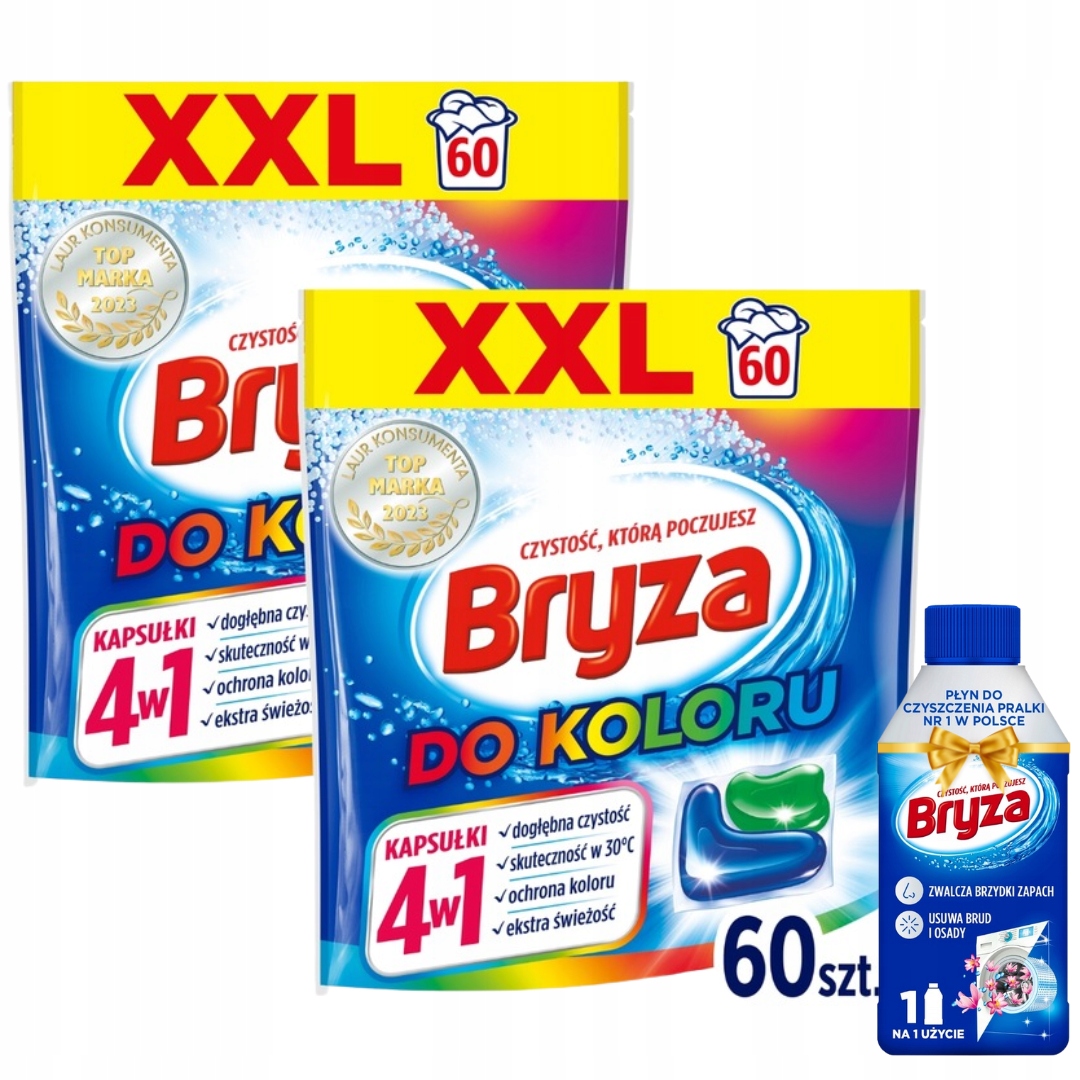 Bryza 4v1 Kapsle na barevné prádlo XXL balení 60 ks x 2 Dárek