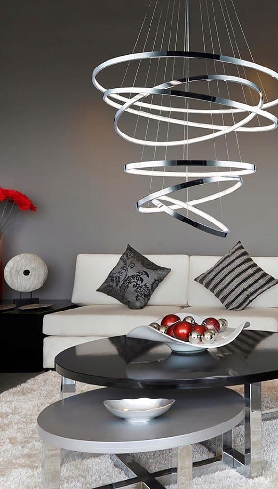 Závesná lampa vo forme 6 krúžkov rozšíriteľná smerom nahor nad stôl Wheel Led