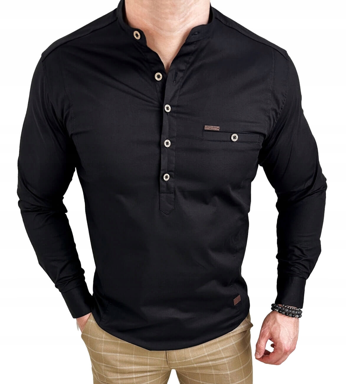 Koszula meska ze stojka czarna slim fit 1966 XXXL