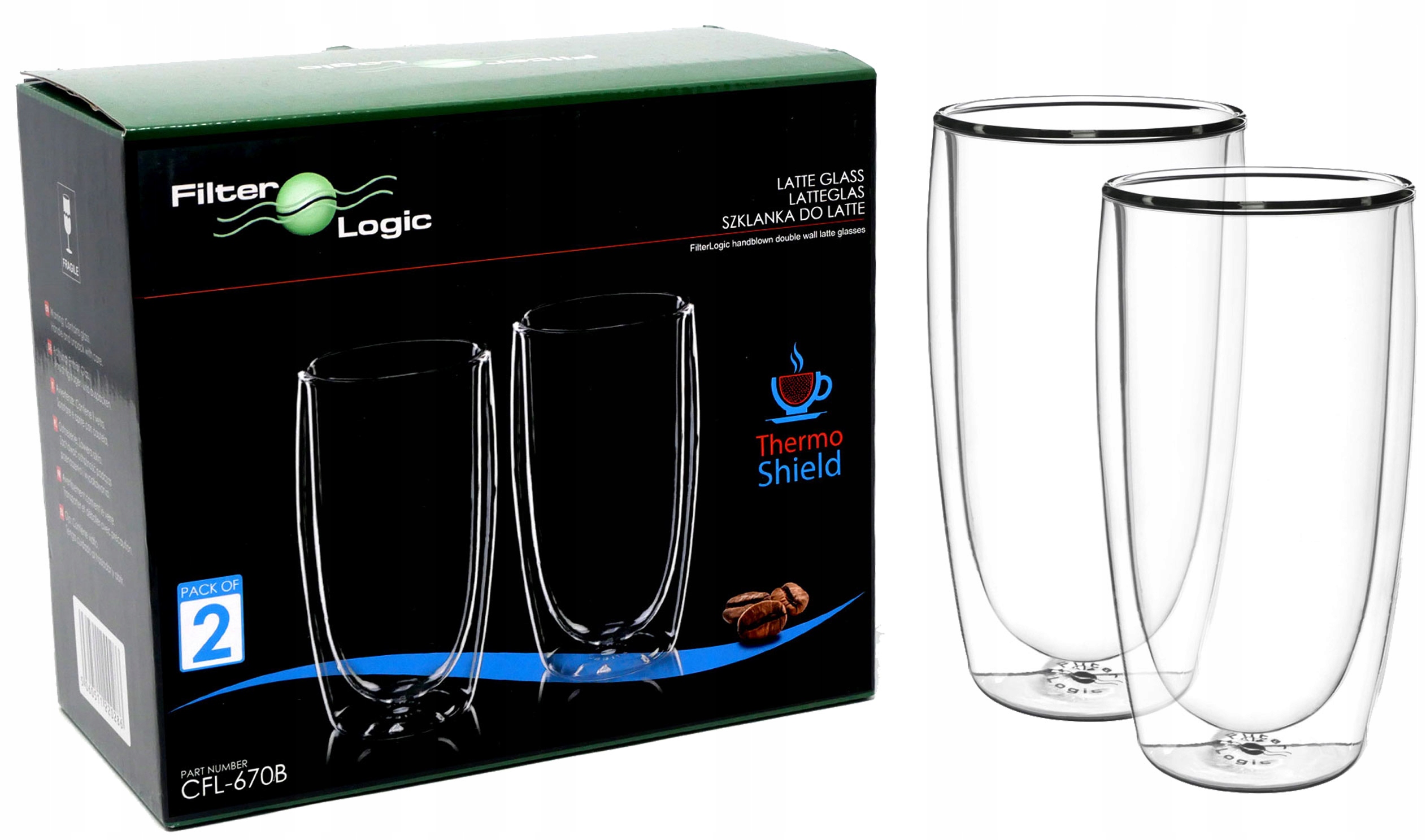 Buy DELONGHI DLSC312 Double Wall Latte Glasses - Pack of 2