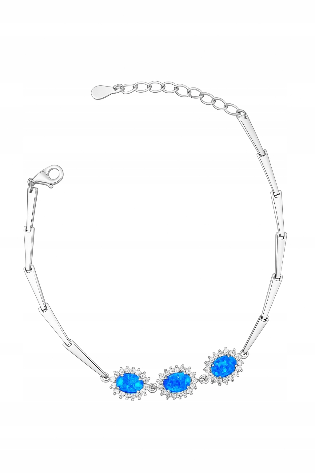Stříbrný náramek s modrým opálem a karmínovými zirkony