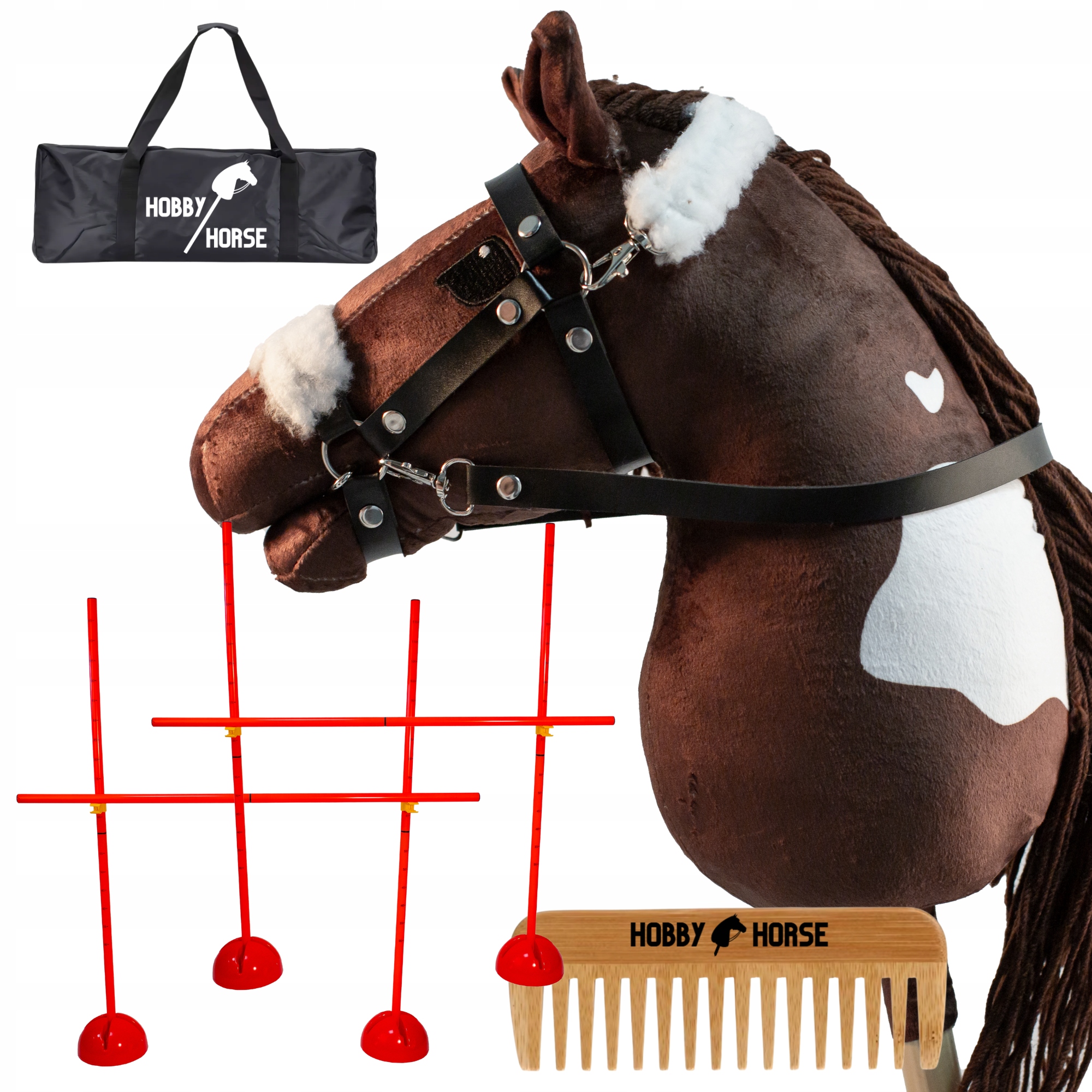 Zestaw Hobby Horse Koń Na Kiju A3 2x Przeszkoda Do Skakania 120CM Grzebień