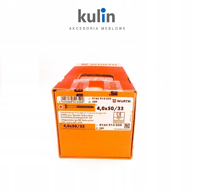 Wkręty WURTH ASSY Plus 4x50 Konfirmaty 500 szt Waga produktu z opakowaniem jednostkowym 4.47 kg