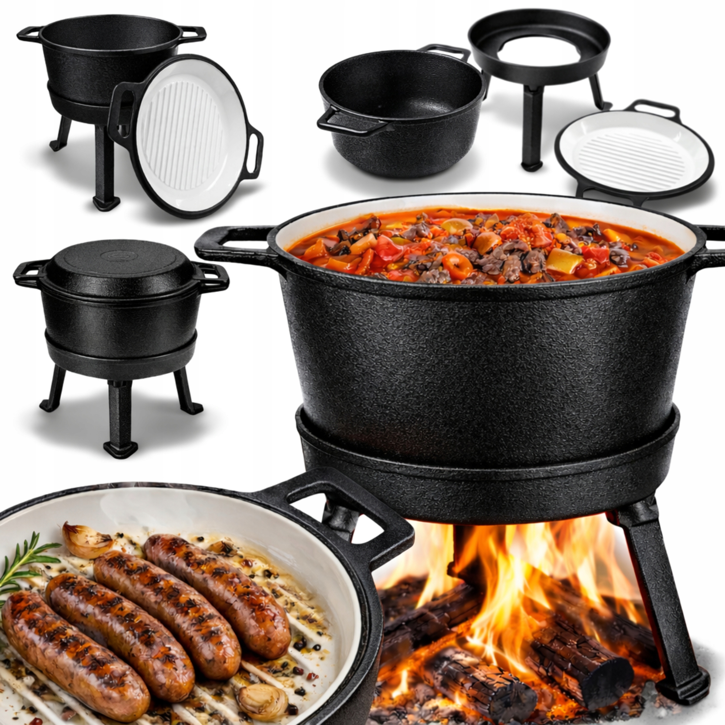 Kociołek Myśliwski Węgierski Emaliowany Garnek na Ognisko Patelnia Grill 8L
