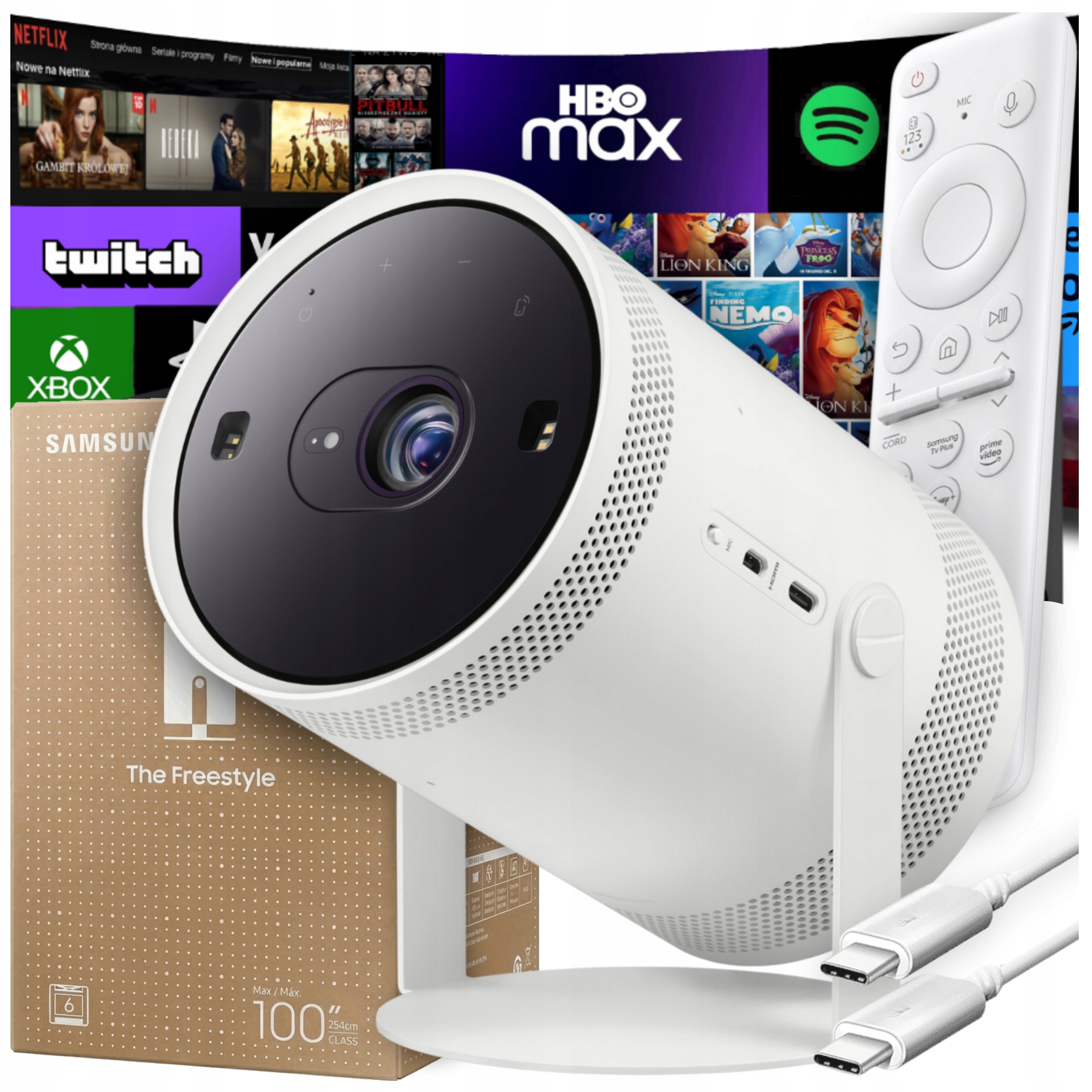 Projektor Dlp Samsung Smart Tv 360° Freestyle 100 cali HDR10+ Przenośny