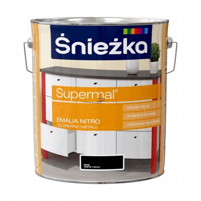 Śnieżka Emalia Nitro 10L Czarny Mat N105 czarna farba do drewna metalu