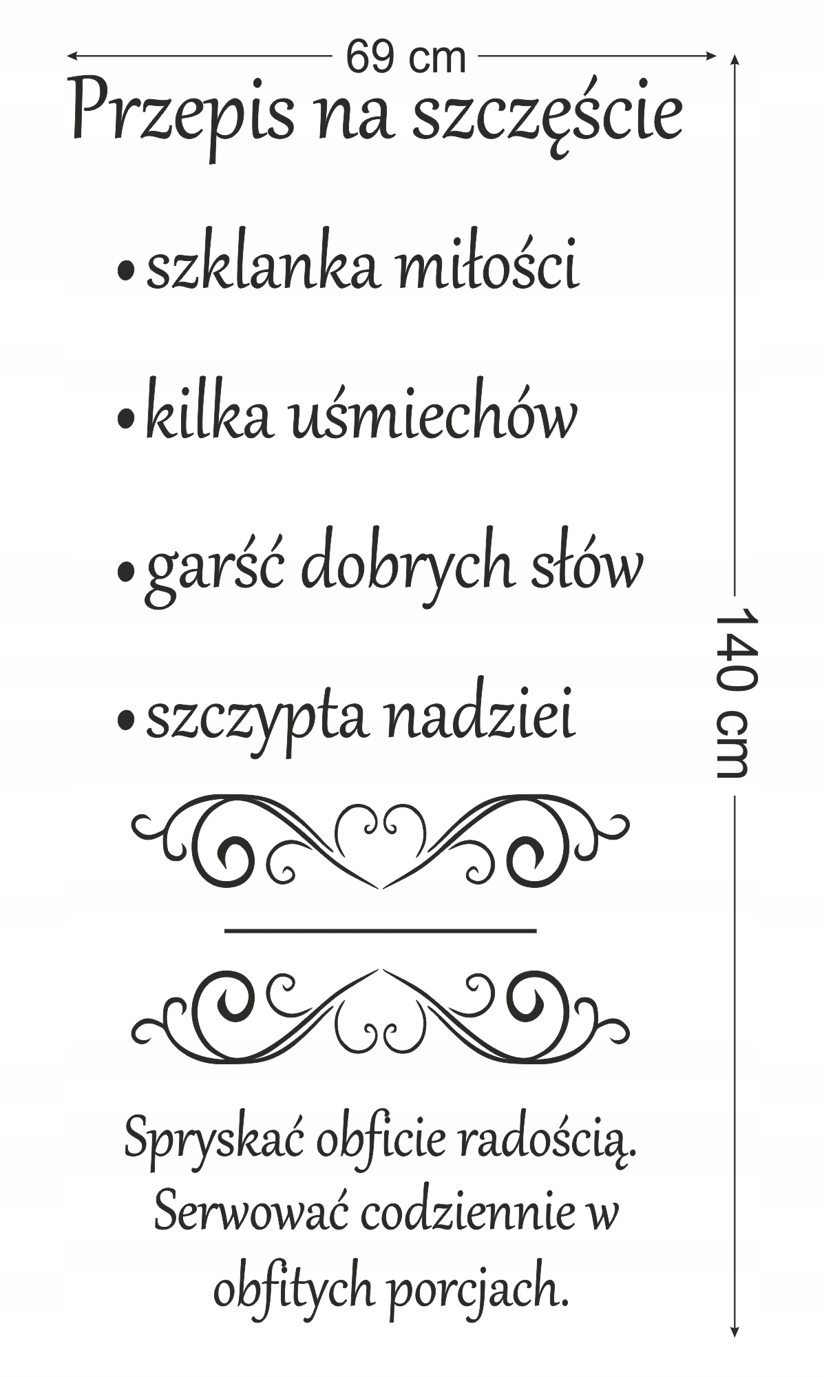 Naklejka na ścianę ścienna napis Cytat Szczęście Długość 69 cm