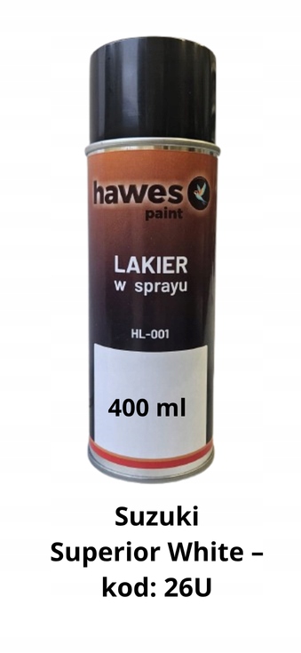 Lakier bazowy samochodowy w spray Suzuki Superior White – kod: 26U, 400 ml