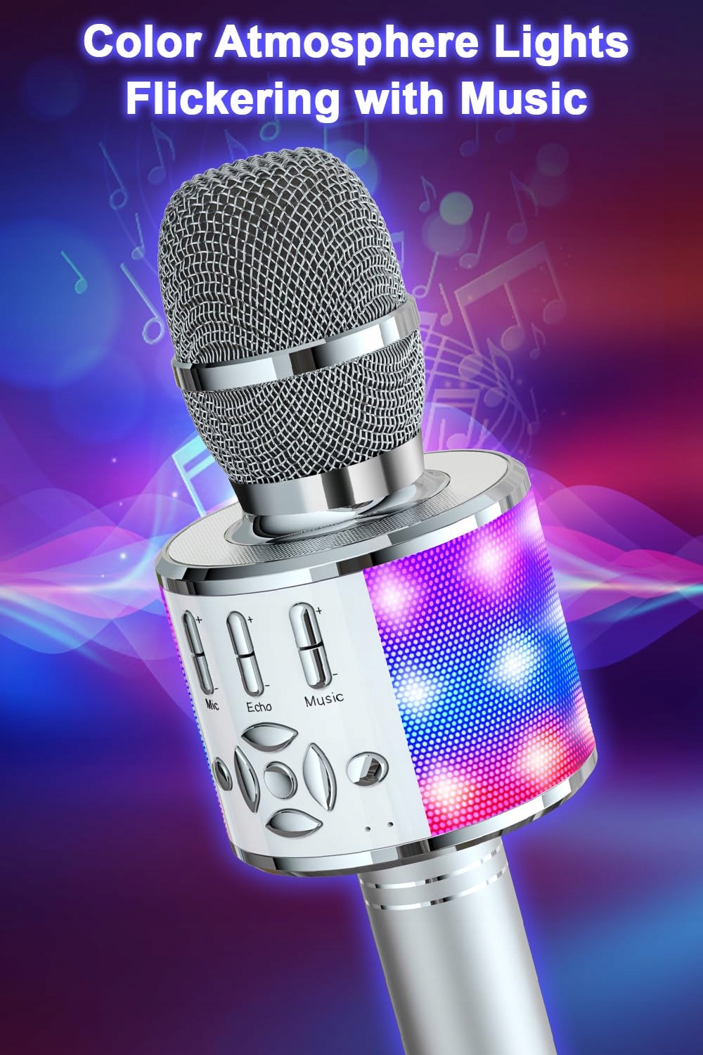 BONAOK Mikrofon Karaoke Bluetooth LED Dla Dzieci Kompatybilny z iOS Android — miniatura 2