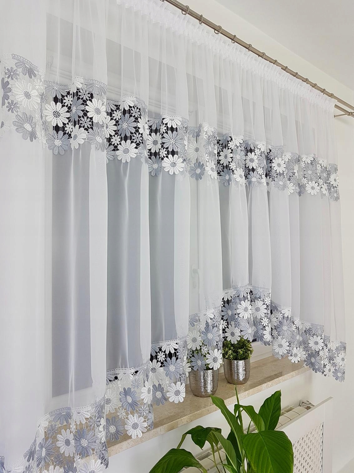 Firanka Gotowa Sable Gipiura Biała Szara 300x150cm Do Kucni Do Pokoju