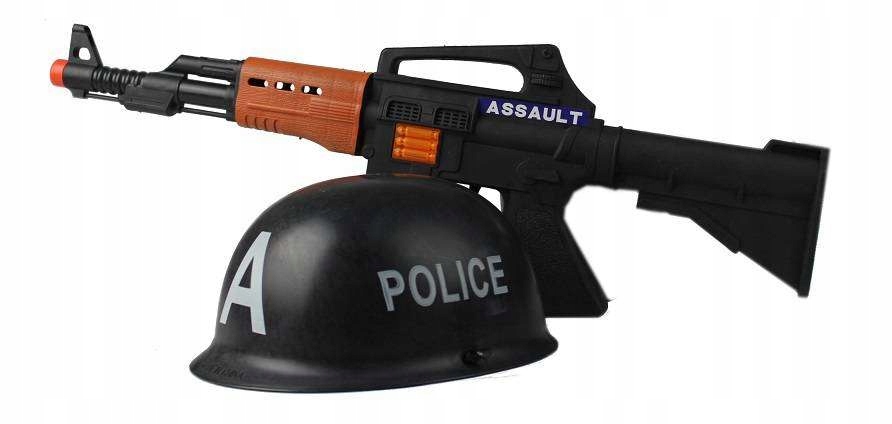 zestaw policyjny hełm+karabin w siatce — 2