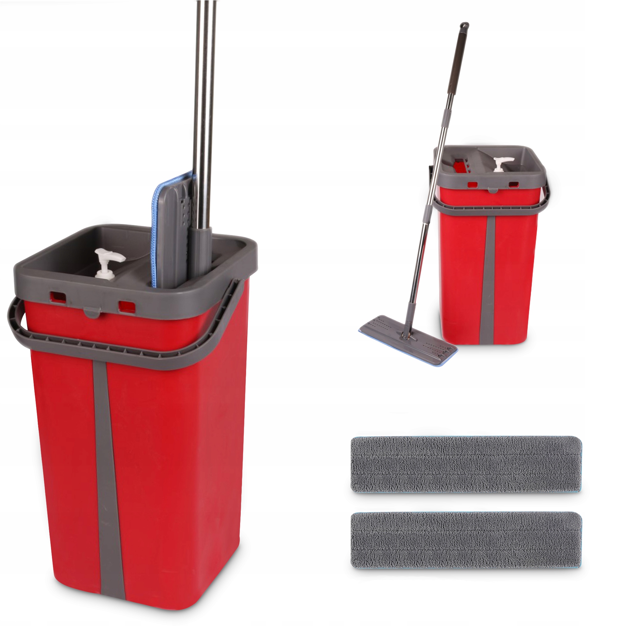 Levně Cenocco CC-9077: Plochý mop s kbelíkem červený