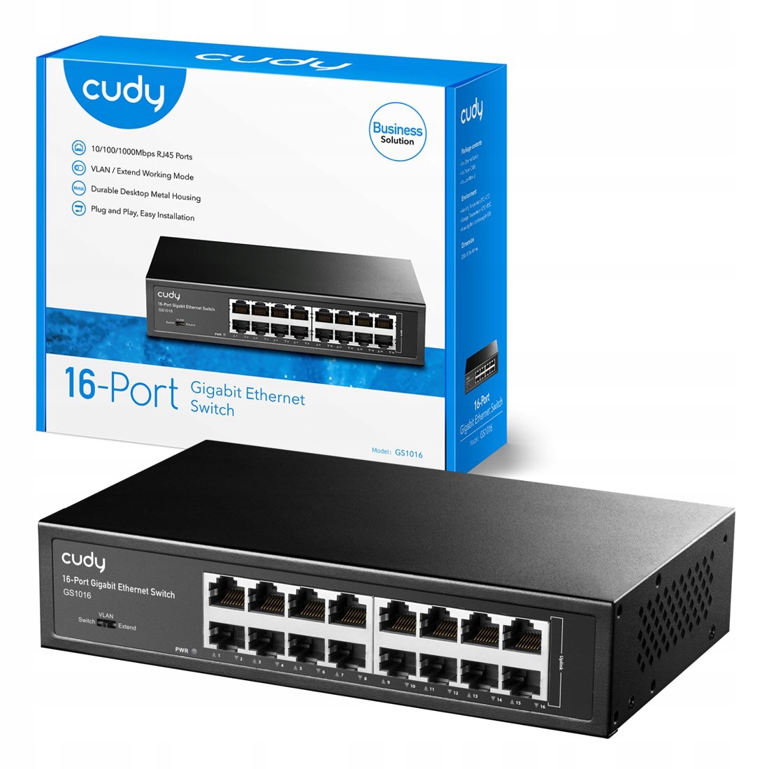 Switch przełącznik sieciowy Cudy GS1016 16-portowy gigabitowy VLAN Extend