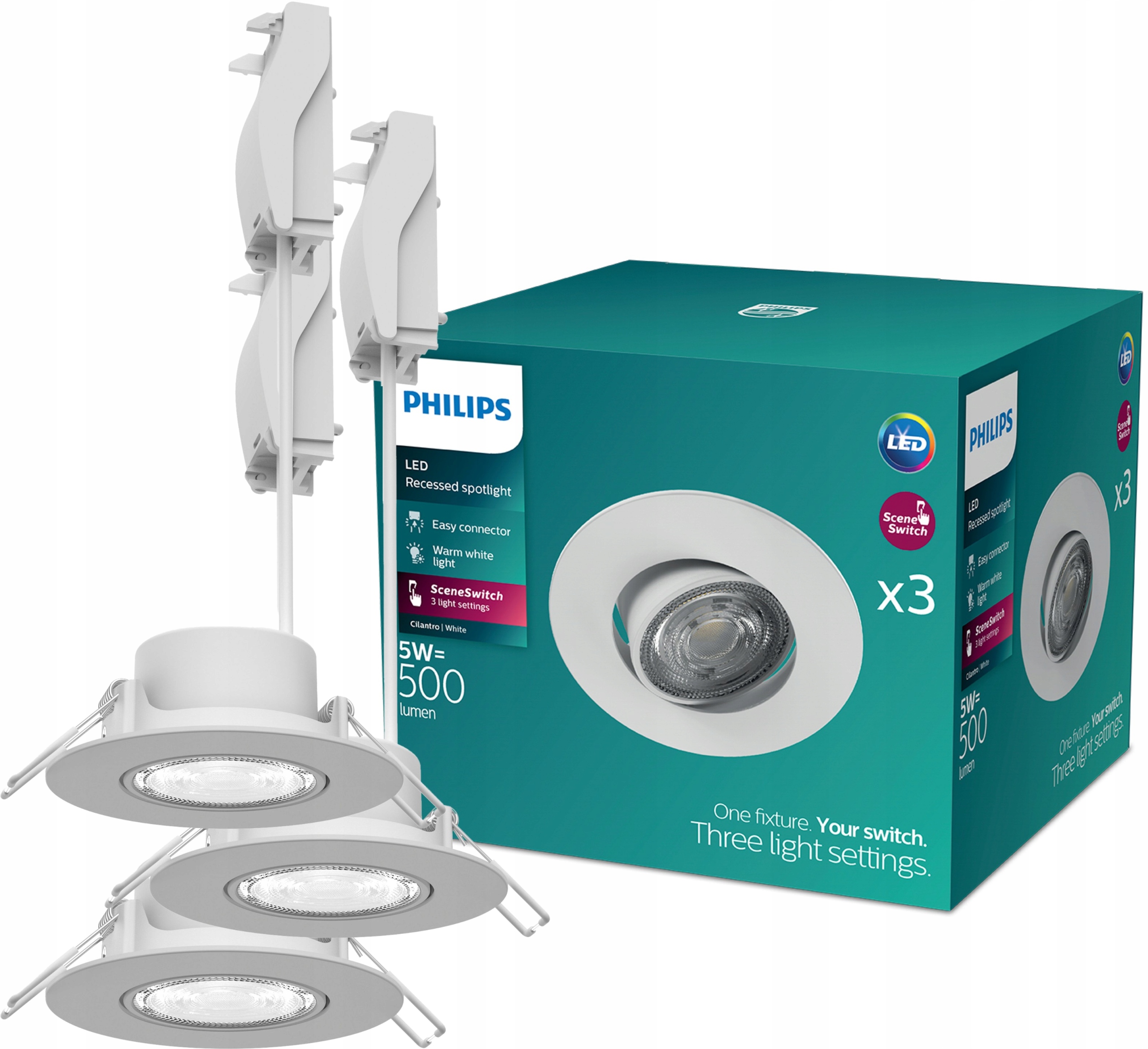 3x Led podomítkové svítidlo 5W 2700K Stmívatelné SceneSwitch Cilantro Philips