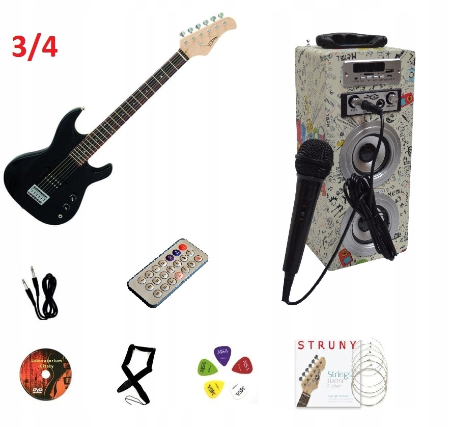 GITARA ELEKTRYCZNA 3/4 + WZMACNIACZ MIKROFON ECHO