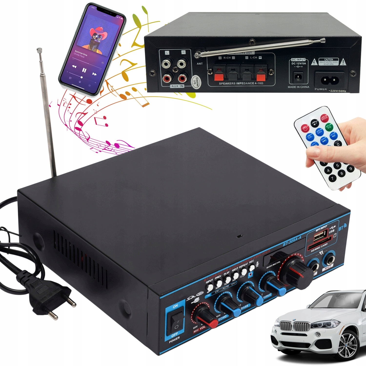 Bluetooth Audio Zesilovač Rádio Fm Přehrávač MP3 Stereo Receiver Výkonný